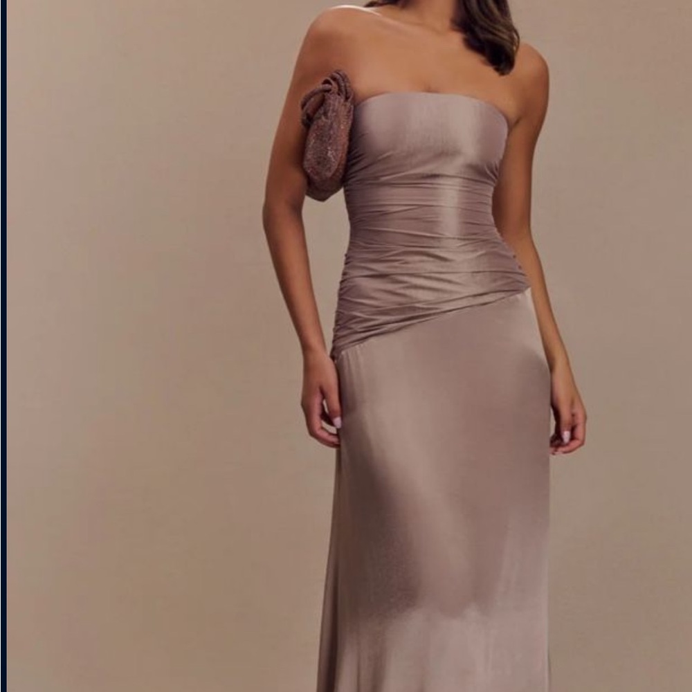 Meshki Pink Ruched One Shoulder Gown Wedding